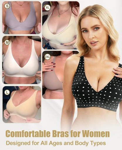 Ultimate Comfort Wireless Push-Up Bra - Seamless Deep V with Adjustable Straps