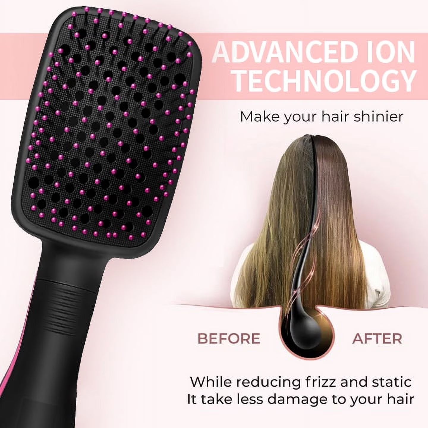 Hair Dryer Brush,  2 in 1 Negative Ion Blow Dryer with Comb, Fast Drying Hot Air Brush