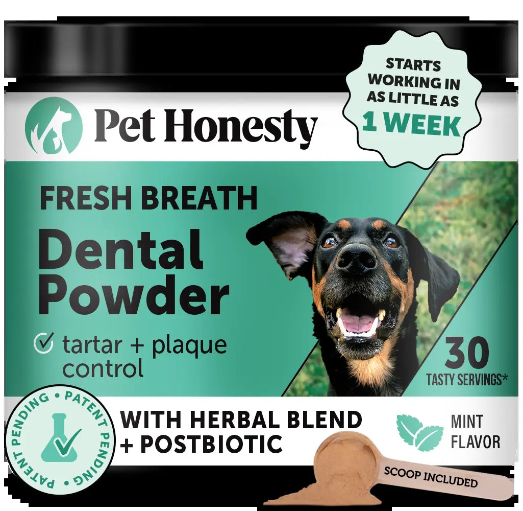 Pet Honesty Fresh Breath Dental Powder for Dogs (30 Servings) for Odor, Plaque and Tartar