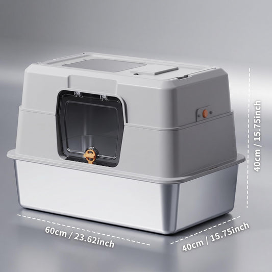 Fully enclosed stainless steel cat litter box with dual entry