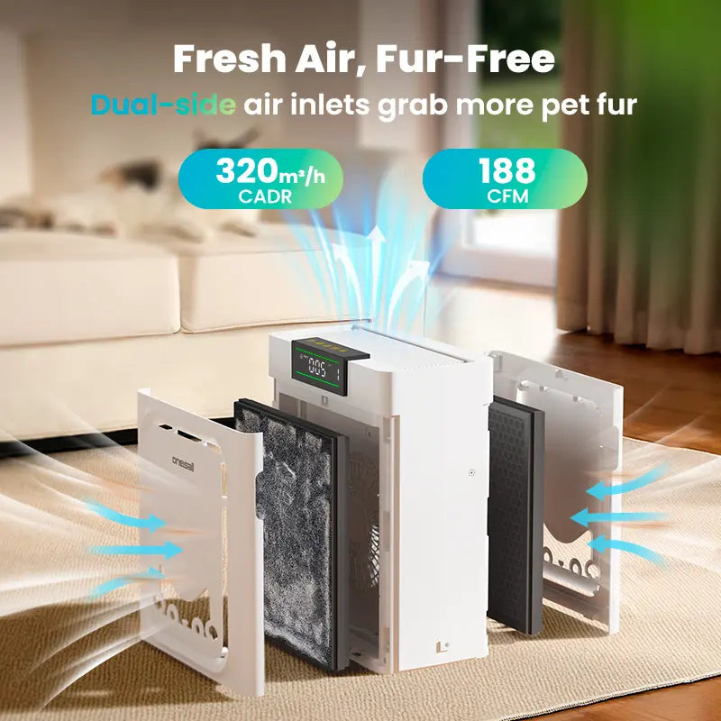 Oneisall Air Purifiers for Home Pets, 3-In-1 Washable HEPA Filter, Dual-Sided Filter with 200G Activated Carbon, Pet-Friendly Design – Pet Lock, Allergen Relief & Odor Removal Summervibes Petlovers Summerwins