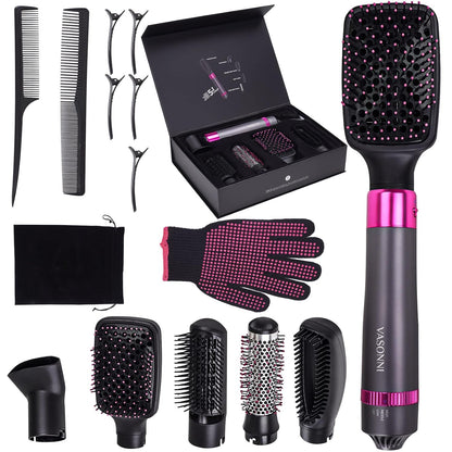 Transform Your Hair with the 5-in-1 Negative Ion Hair Dryer Brush - Effortless Styling Hot Air Comb (Black-Red)