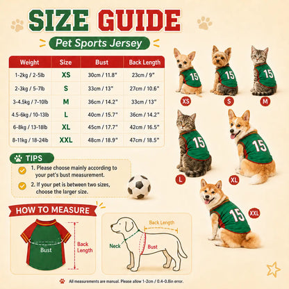 Mexico 15 Pet Jersey Shirt for Small Medium Dogs and Cats, Breathable Mesh Soccer Style Pet Vest, Sleeveless Puppy Sports Outfit, Cute Lightweight Dog Cat Clothes for Daily Wear, Outdoor Walks, Photos and Parties
