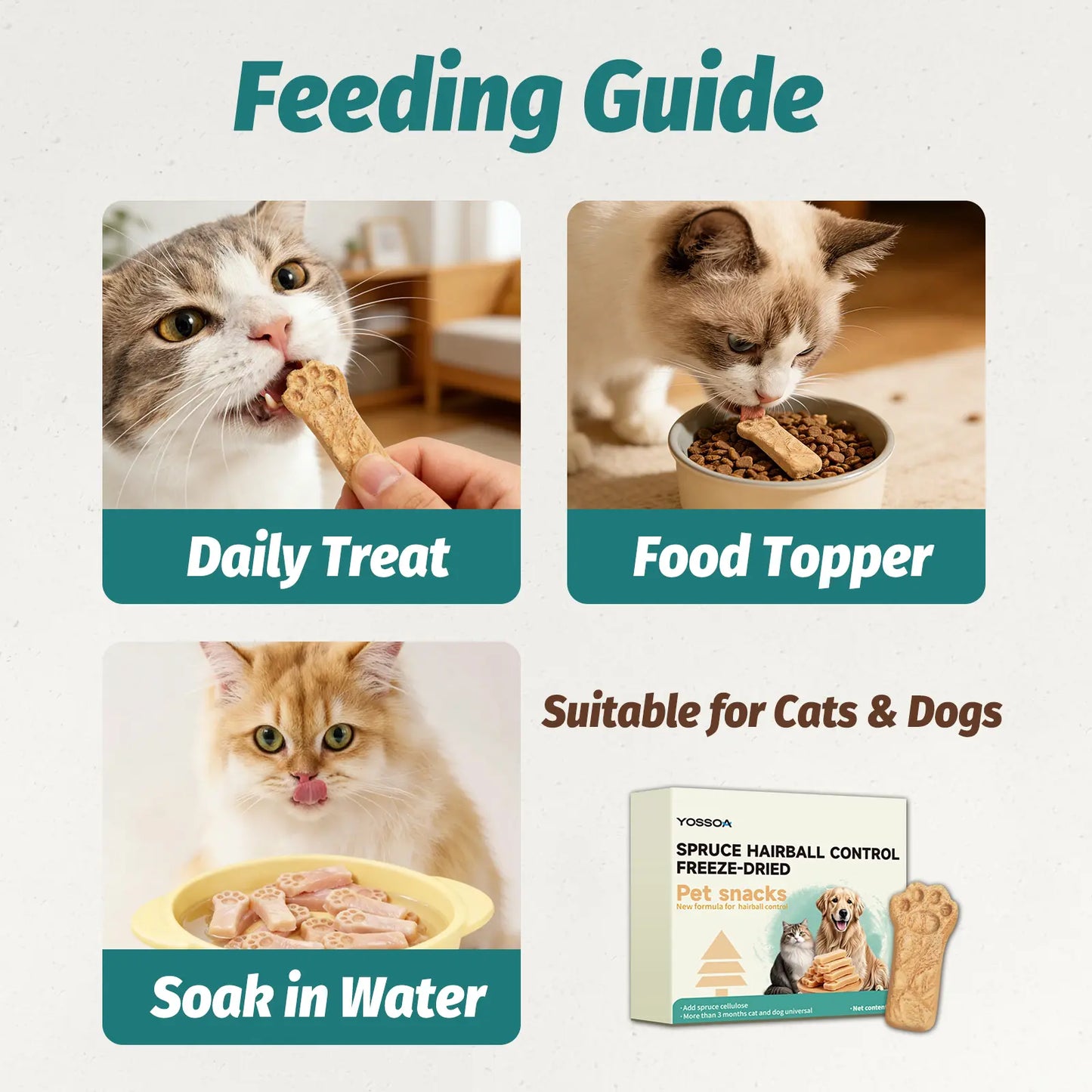 YOSSOA Hairball Relief Freeze-Dried Cat Treats ，Chicken & Spruce Fiber for Digestion & Dental Health ，Omega-3 Rich