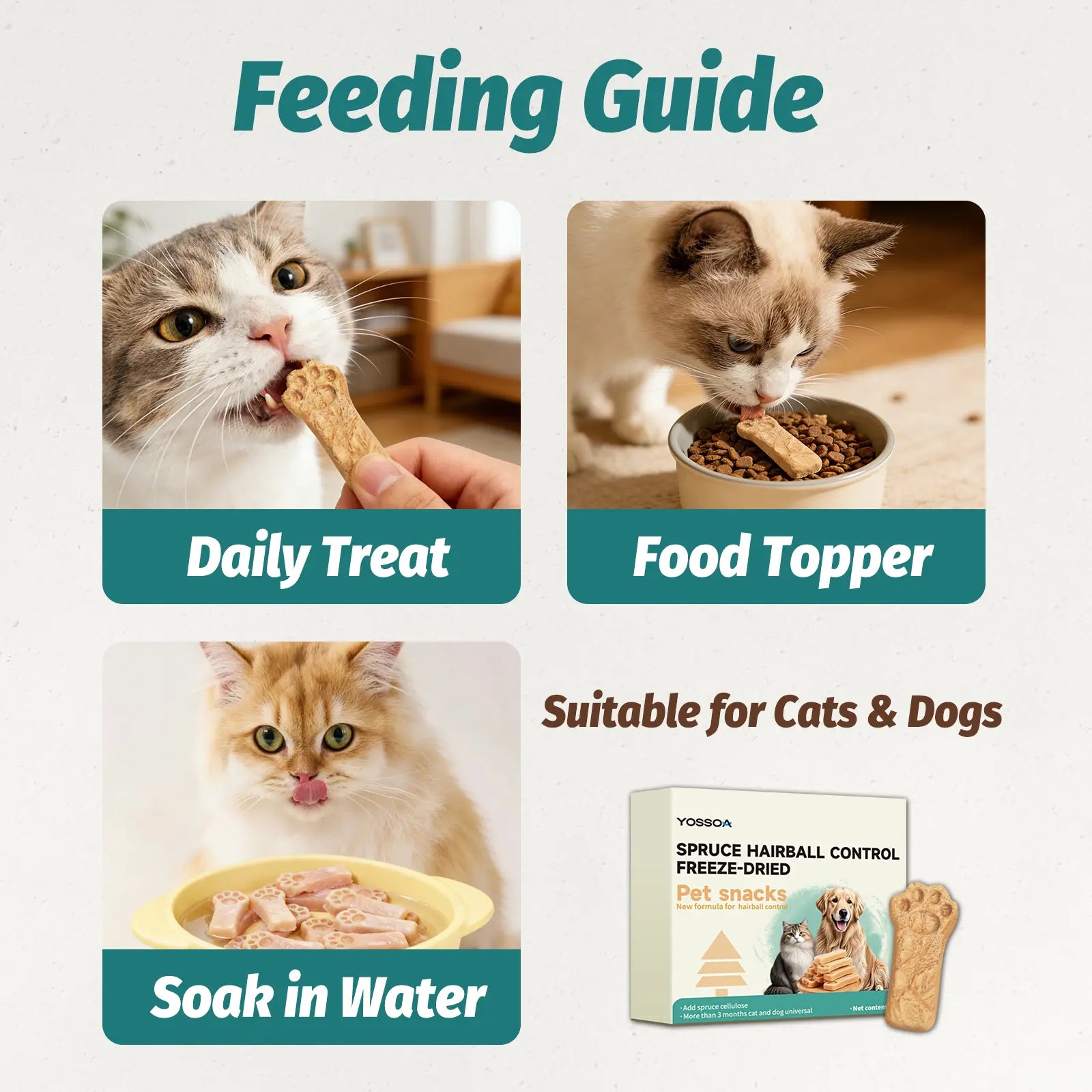 YOSSOA Hairball Relief Freeze-Dried Cat Treats ，Chicken & Spruce Fiber for Digestion & Dental Health ，Omega-3 Rich