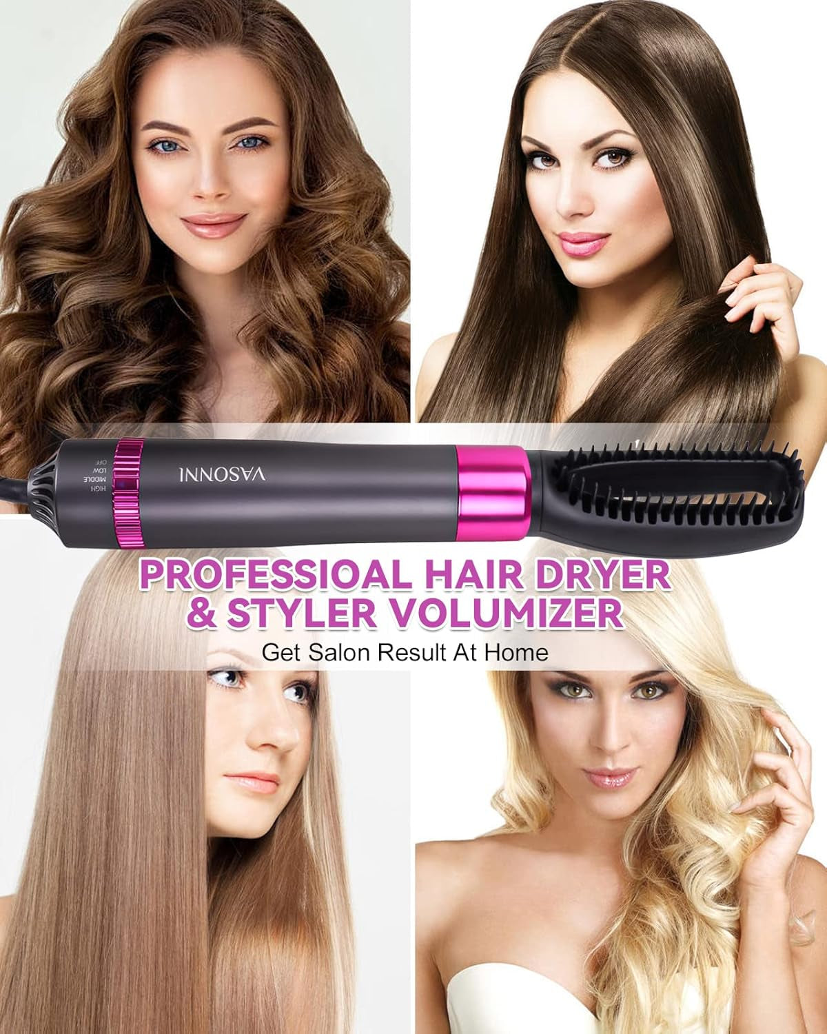 Transform Your Hair with the 5-in-1 Negative Ion Hair Dryer Brush - Effortless Styling Hot Air Comb (Black-Red)