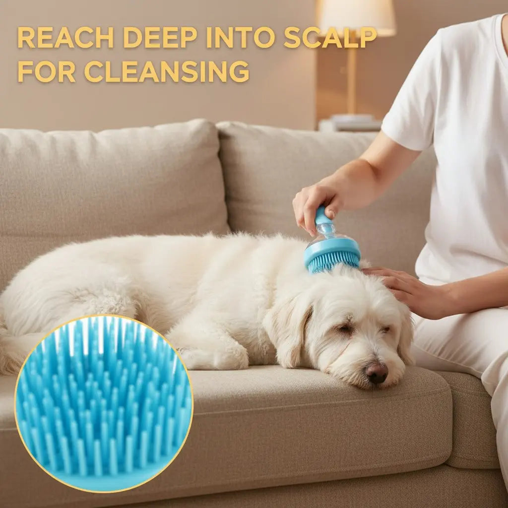 2026 New 2-In-1 Pet Bath & Grooming Deshedding Brush with Built-In Soap Dispenser, 8In×3In×4In, Gentle Massage Tool for Dogs & Cats, Boosts Beauty/Hair Care, Improves Bathing Experience, Promotes Blood Circulation