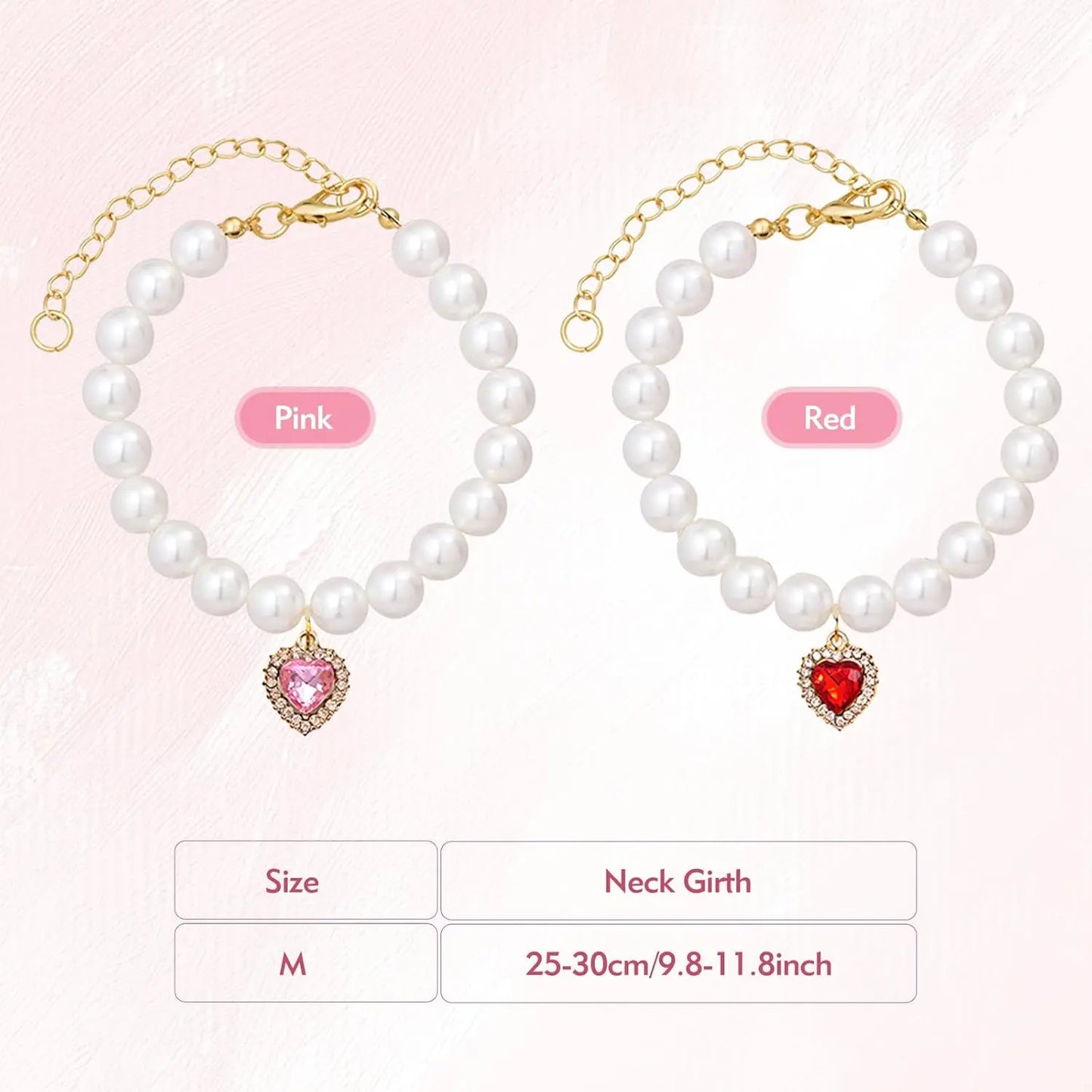 Charming 2-Pack Adjustable Cat Costume Collars with Pearl and Heart Rhinestones - Perfect for Weddings & Parties!