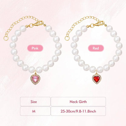 Charming 2-Pack Adjustable Cat Costume Collars with Pearl and Heart Rhinestones - Perfect for Weddings & Parties!