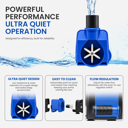 133 GPH Mini Water Pump | Small Submersible Aquarium Pump for Fish Tank, Fountain, Hydroponic & Irrigation Systems Quiet Aquarium Circulation Pump with Adjustable Flow for Fountain & Hydroponics
