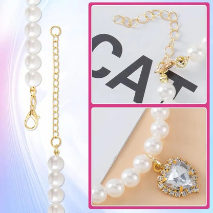 Charming 2-Pack Adjustable Cat Costume Collars with Pearl and Heart Rhinestones - Perfect for Weddings & Parties!