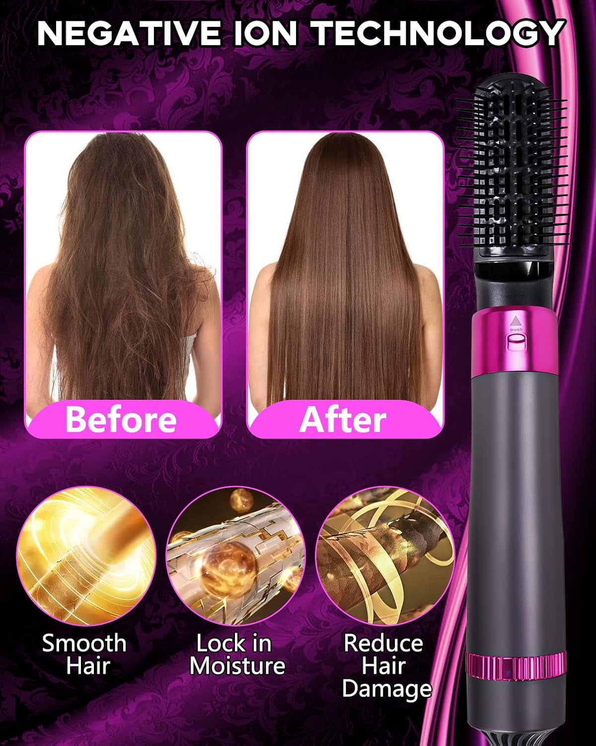 Transform Your Hair with the 5-in-1 Negative Ion Hair Dryer Brush - Effortless Styling Hot Air Comb (Black-Red)