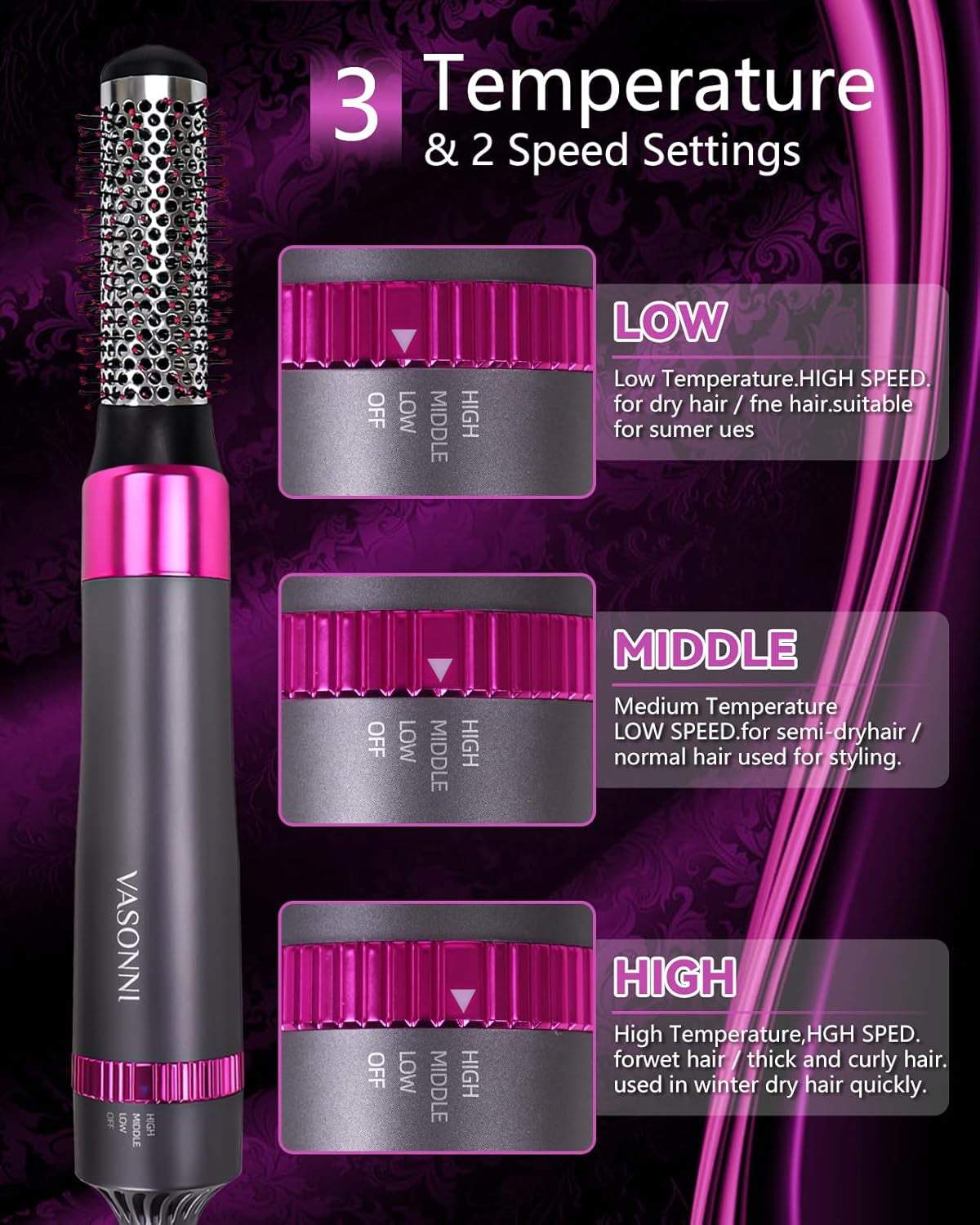 Transform Your Hair with the 5-in-1 Negative Ion Hair Dryer Brush - Effortless Styling Hot Air Comb (Black-Red)