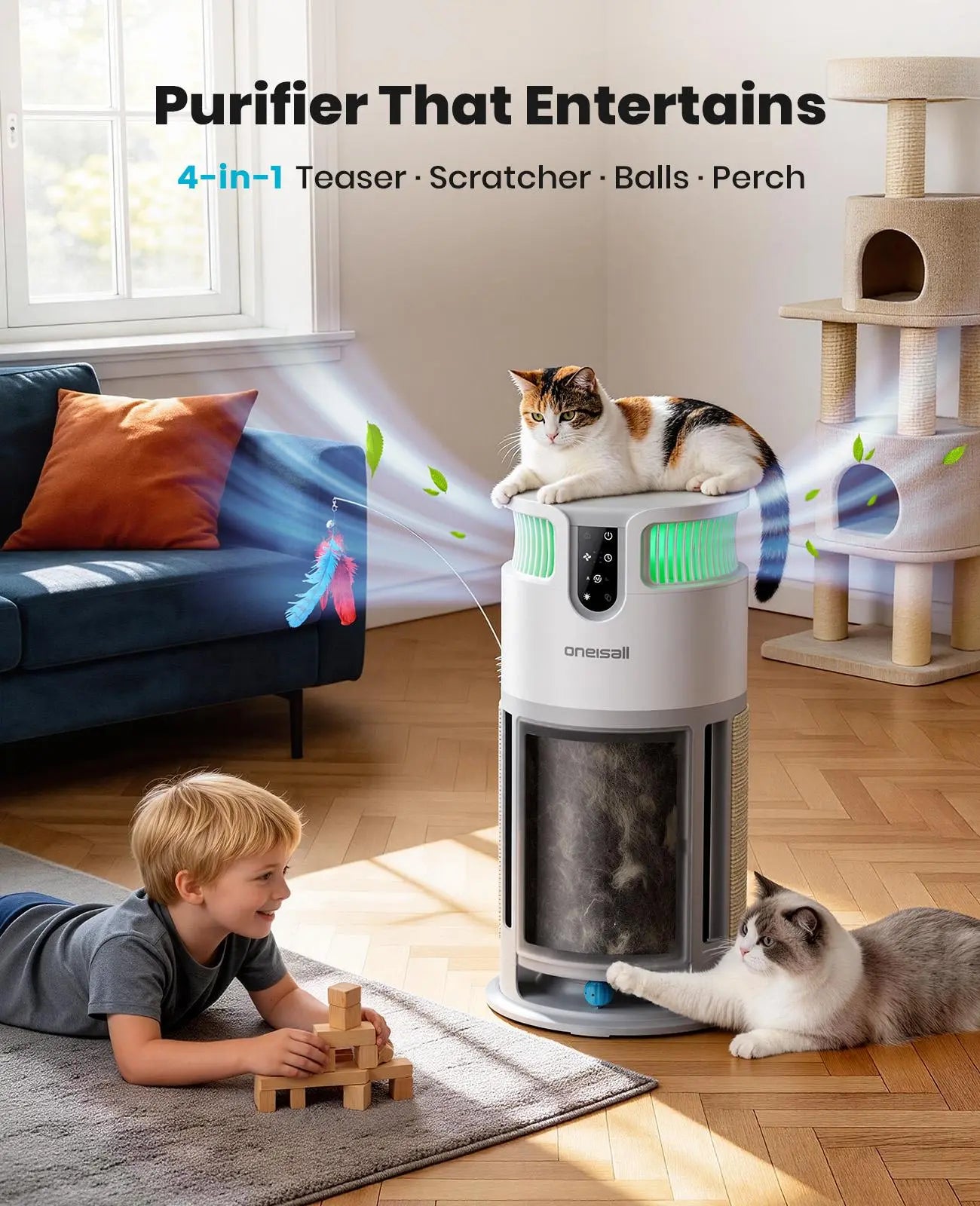 Oneisall Air Purifiers for Home Pets, 3-In-1 Washable HEPA Filter, Dual-Sided Filter with 200G Activated Carbon, Pet-Friendly Design – Pet Lock, Allergen Relief & Odor Removal Summervibes Petlovers Summerwins