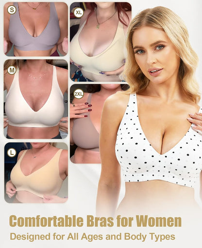 Jelly Wireless Push up Bra Deep V Seamless Plunge No Underwire Comfortable Everyday Bras with Adjustable Straps